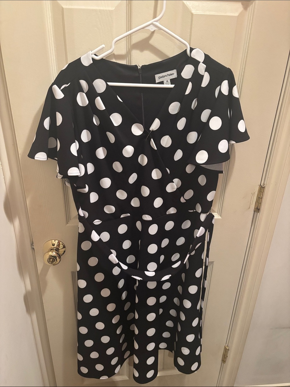 Shelby & Palmer Black and White Polka Dot Wrap Dress, size 16